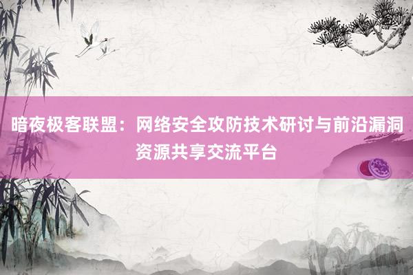 暗夜极客联盟:网络安全攻防技术研讨与前沿漏洞资源共享交流平台