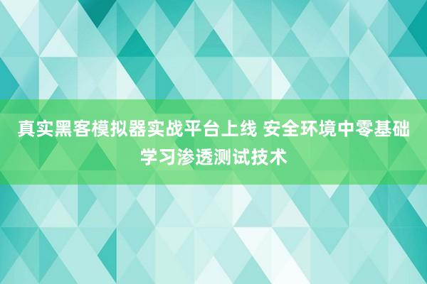 真实黑客模拟器实战平台上线 安全环境中零基础学习渗透测试技术