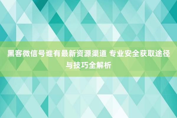 黑客微信号谁有最新资源渠道 专业安全获取途径与技巧全解析